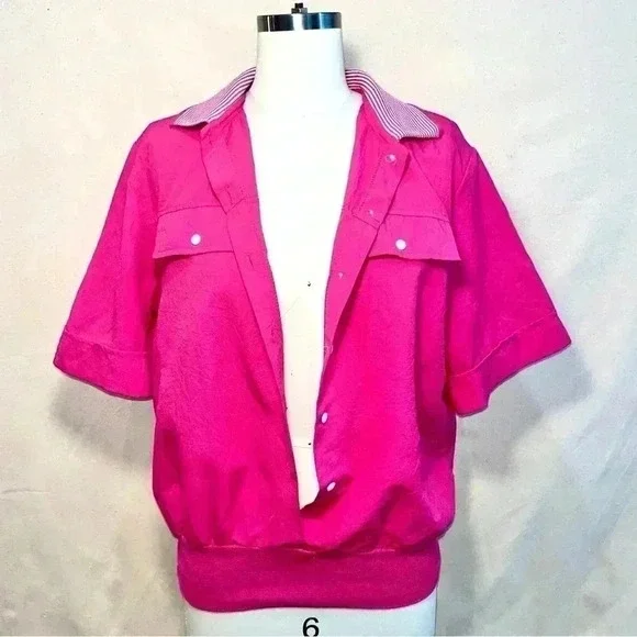 Vintage | Barbiecore 90s SS Button Down Polo - Bubblegum Pink / Sz M - Picture 4 of 9